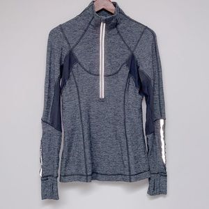 Lululemon Run Pullover 1/2 Zipper Space Grey Reflective Ruffles Pocket Size 6